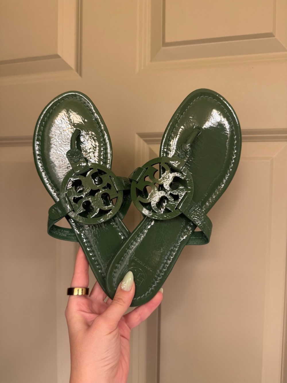 Tory Burch Miller Patent Leather Green Sandal